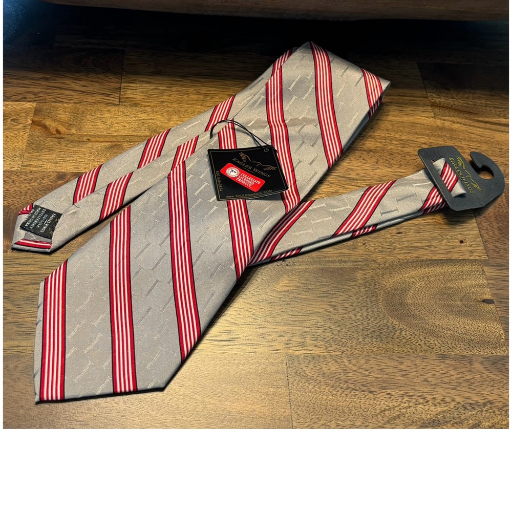 Eagles Wings Indiana Jacquard red white gray silk neck tie  collegiate licensed